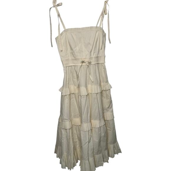 Ulla Johnson Lune Dress in Blanc ruffle tiered cotton poplin ribbon tie size 0 - Picture 9 of 12